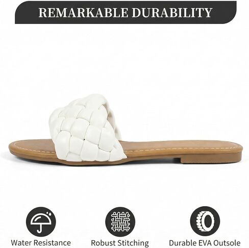 Women's Flat Sandals, Comfort Slip-On Beach Slides with Soft Footbed, Open-Toe White Summer Sandals for Walking Vacation in Saudi Arabia