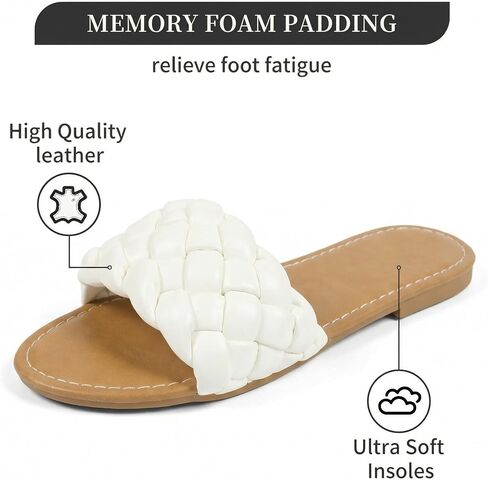 Women's Flat Sandals, Comfort Slip-On Beach Slides with Soft Footbed, Open-Toe White Summer Sandals for Walking Vacation in Saudi Arabia