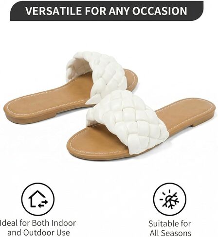 Women's Flat Sandals, Comfort Slip-On Beach Slides with Soft Footbed, Open-Toe White Summer Sandals for Walking Vacation in Saudi Arabia