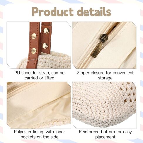 Crochet Beach Bag, Boho Summer Mesh Beach Tote Bag for Women Beige Cotton Woven Shoulder Handbag for Travel, Vacation, Party (13.8 x 3.9 x 13.8 Inch) in Saudi Arabia