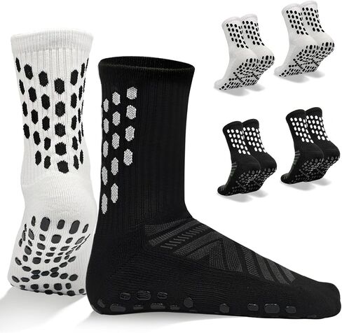 Soccer Grip Socks for Men & Women Non-Slip Football Athletic Socks with Traction Pads, Cushioned Crew, 3/4 Pairs in Kuwait