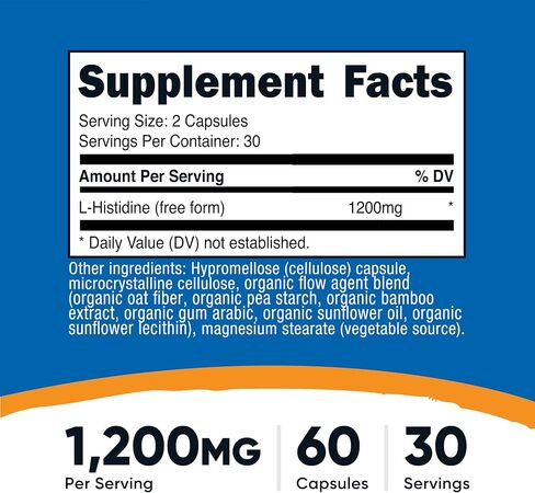 Nutricost l-Histidine Supplement (1,200mg) 60 Capsules - Gluten-Free, GMO-Free, 30 Servings in Kuwait