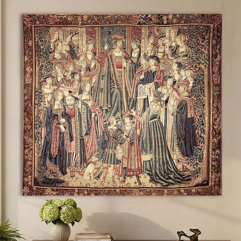 LATETOMT Medieval Castle Tapestry, Royal Ceremony Wall Decor 56x51in | Featuring a European royal ceremony scene with vintage castle and Renaissance court aesthetics in Saudi Arabia