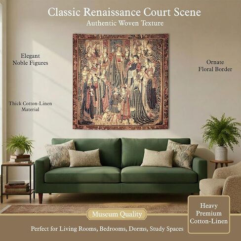 LATETOMT Medieval Castle Tapestry, Royal Ceremony Wall Decor 56x51in | Featuring a European royal ceremony scene with vintage castle and Renaissance court aesthetics in Saudi Arabia