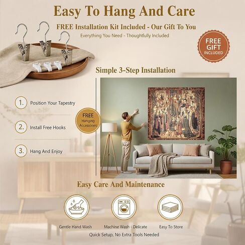 LATETOMT Medieval Castle Tapestry, Royal Ceremony Wall Decor 56x51in | Featuring a European royal ceremony scene with vintage castle and Renaissance court aesthetics in Saudi Arabia