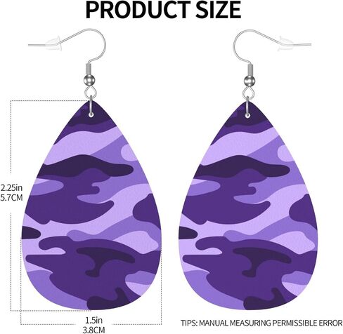Purple Camouflage Print Faux Leather Teardrop Earrings for Women Drop Dangle Earrings Gift in Saudi Arabia