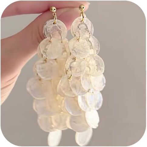 Shell Tassel Drop Earrings, Long Natural Shell Dangle Earrings Handcrafted Lightweight Dangling Drop Earring Boho Beach Wedding Earrings for Women in Saudi Arabia