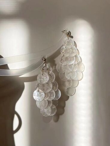 Shell Tassel Drop Earrings, Long Natural Shell Dangle Earrings Handcrafted Lightweight Dangling Drop Earring Boho Beach Wedding Earrings for Women in Saudi Arabia
