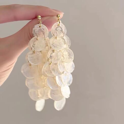 Shell Tassel Drop Earrings, Long Natural Shell Dangle Earrings Handcrafted Lightweight Dangling Drop Earring Boho Beach Wedding Earrings for Women in Saudi Arabia