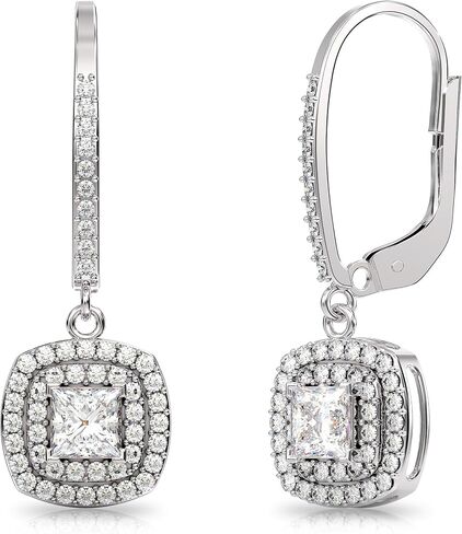 LeCalla 925 Sterling Silver Leverback Earrings for Women | Silver CZ Lever-Back Drop Earring | Lightweight Cubic Zirconia Drop Dangle Earring for Women in Kuwait
