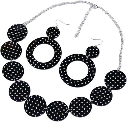 70S 80S Vintage Personality Polka Dot Acrylic Disc Necklace Bohemian Polka Dot Print Drop Earrings Women's Vintage Party Jewelry Gifts in Kuwait