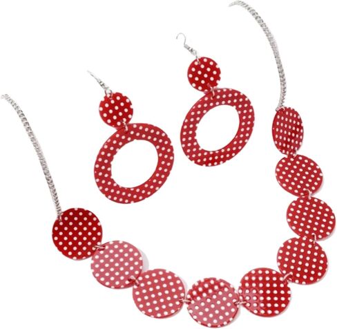 70S 80S Vintage Personality Polka Dot Acrylic Disc Necklace Bohemian Polka Dot Print Drop Earrings Women's Vintage Party Jewelry Gifts in Kuwait