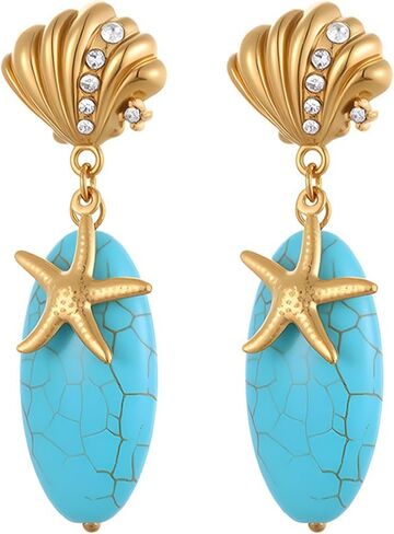 Turquoise Dangle Earrings for Women Trendy Gold Starfish Earrings Summer Beach Jewelry in Saudi Arabia