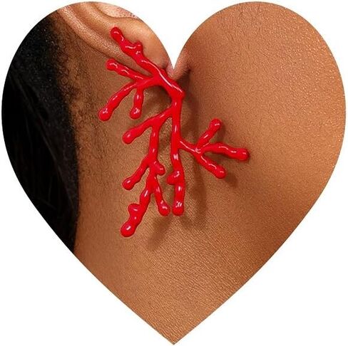 Red Coral Branch Statement Earrings, Fashion Drop Dangle Earrings for Women, Beach Theme Fashion Accessories in Kuwait
