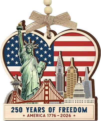 250 Anniversary USA Ornament – 250th Anniversary USA Statue of Liberty Ornament, Independence Day 4th of July Themed Gifts for Men Women, Wooden Hanging Patriotic Decorations in Saudi Arabia