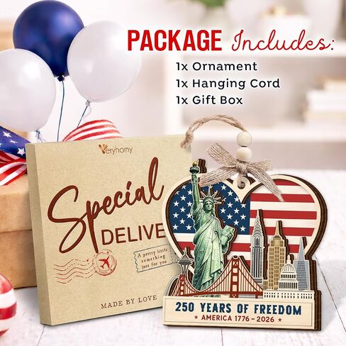 250 Anniversary USA Ornament – 250th Anniversary USA Statue of Liberty Ornament, Independence Day 4th of July Themed Gifts for Men Women, Wooden Hanging Patriotic Decorations in Saudi Arabia