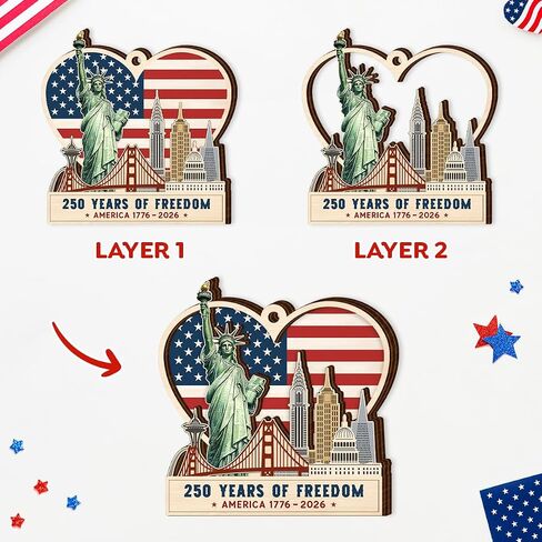 250 Anniversary USA Ornament – 250th Anniversary USA Statue of Liberty Ornament, Independence Day 4th of July Themed Gifts for Men Women, Wooden Hanging Patriotic Decorations in Saudi Arabia