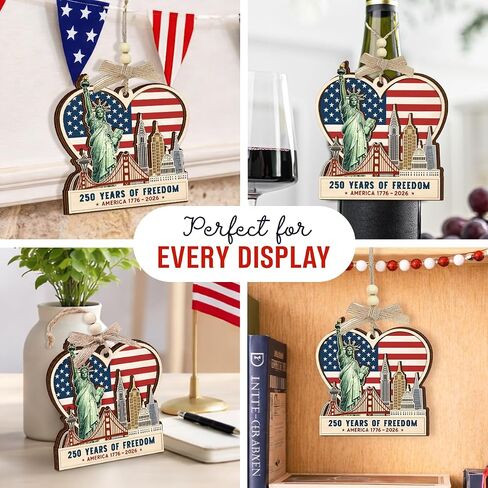 250 Anniversary USA Ornament – 250th Anniversary USA Statue of Liberty Ornament, Independence Day 4th of July Themed Gifts for Men Women, Wooden Hanging Patriotic Decorations in Saudi Arabia