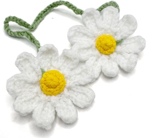 Handmade Crochet Daisy Car Hanging Charm - Cute Rearview Mirror Decor for Women, Floral Car Accessories Gift for Crochet Lovers, Girls Automotive Aesthetic (White) in Saudi Arabia