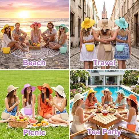 8 Sets Wide Brim Hats Heart Sunglasses and Straw Crossbags Bulk for Women, Summer Travel Beach Tea Party Bridemaid Supplies in Saudi Arabia