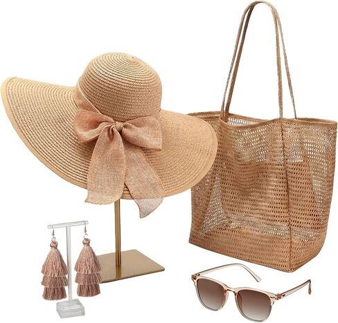 Tondiamo Beach Accessories Set for Women Straw Hat Mesh Tote Bag Sunglasses Earrings for Summer Bohemian Vacation in Kuwait