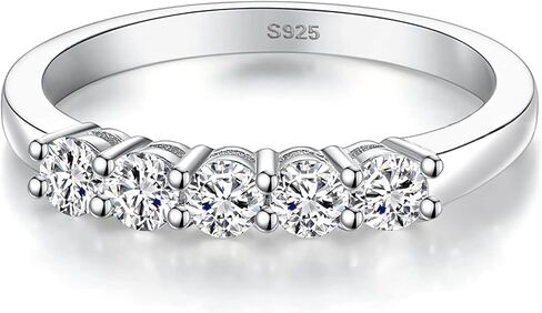 WES 925 Sterling Silver D Color VVS1 Lab Created 0.5ct 3mm 5 Stones Moissanite Wedding Band Stackable Wedding Rings for Women, Size 6-8 in Saudi Arabia