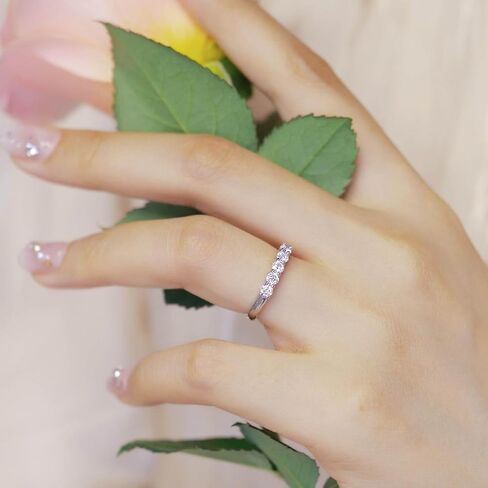 WES 925 Sterling Silver D Color VVS1 Lab Created 0.5ct 3mm 5 Stones Moissanite Wedding Band Stackable Wedding Rings for Women, Size 6-8 in Saudi Arabia