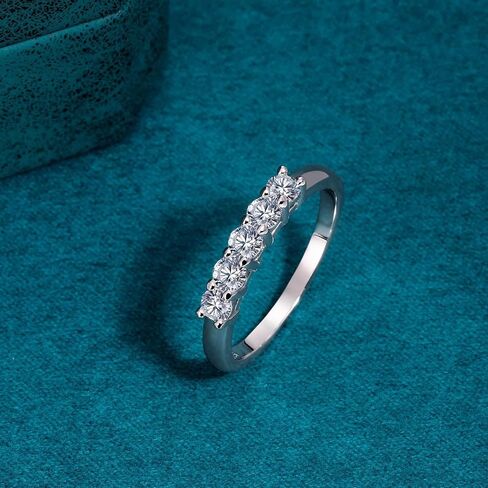 WES 925 Sterling Silver D Color VVS1 Lab Created 0.5ct 3mm 5 Stones Moissanite Wedding Band Stackable Wedding Rings for Women, Size 6-8 in Saudi Arabia
