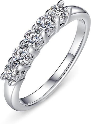 WES 925 Sterling Silver D Color VVS1 Lab Created 0.5ct 3mm 5 Stones Moissanite Wedding Band Stackable Wedding Rings for Women, Size 6-8 in Saudi Arabia