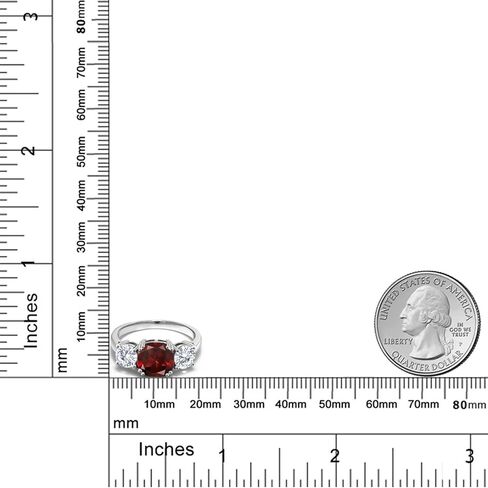 Gem Stone King 3.60 Cttw Red Garnet and White Moissanite 3-Stone Engagement Ring For Women | 925 Sterling Silver | January Birthstone | Cushion 8MM and Round 5MM | Available In Size 5, 6, 7, 8, 9 in Saudi Arabia
