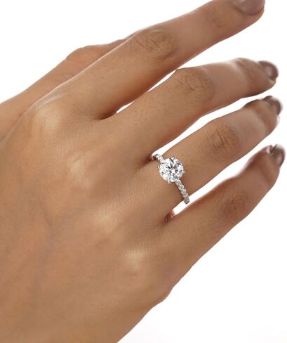 FLER 2CT Round Cut Moissanite Engagement Rings for Women, 8MM VVS1 D Color Center Stone with 16 Handmade Set Side Stones & Solid 925 Sterling Silver with 22K White Gold Filled, Wedding Ring for her in Saudi Arabia