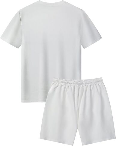 Men's Summer Cotton Short-sleeved T-shirt Shorts 2-piece Set Simple Fashionable Casual Beach Vacation Sports Running Fitness in Kuwait