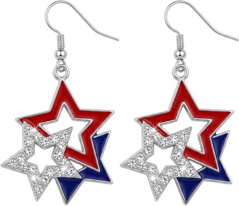 4th of July Earrings for Women Patriotic Five-Pointed Star American Flag Drop Dangle Earrings Alloy for Independence Day Outfits Accessories Gifts in Saudi Arabia