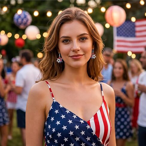4th of July Earrings for Women Patriotic Five-Pointed Star American Flag Drop Dangle Earrings Alloy for Independence Day Outfits Accessories Gifts in Saudi Arabia