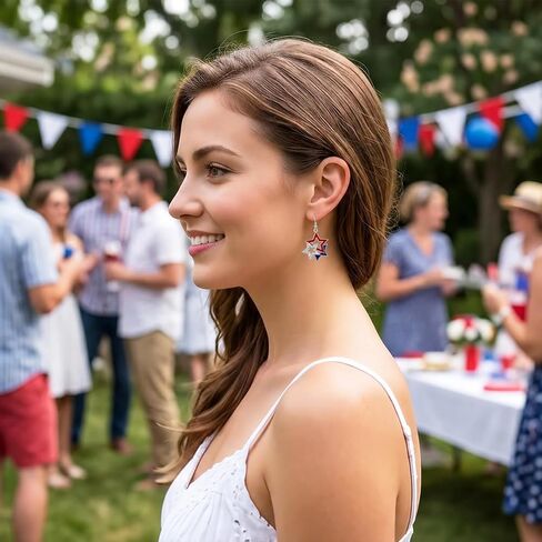 4th of July Earrings for Women Patriotic Five-Pointed Star American Flag Drop Dangle Earrings Alloy for Independence Day Outfits Accessories Gifts in Saudi Arabia