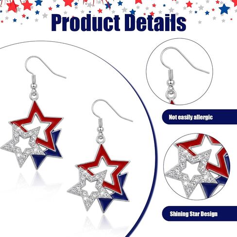 4th of July Earrings for Women Patriotic Five-Pointed Star American Flag Drop Dangle Earrings Alloy for Independence Day Outfits Accessories Gifts in Saudi Arabia
