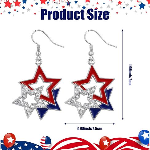 4th of July Earrings for Women Patriotic Five-Pointed Star American Flag Drop Dangle Earrings Alloy for Independence Day Outfits Accessories Gifts in Saudi Arabia