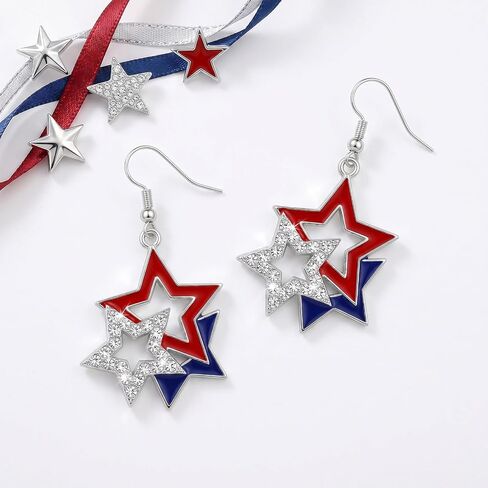 4th of July Earrings for Women Patriotic Five-Pointed Star American Flag Drop Dangle Earrings Alloy for Independence Day Outfits Accessories Gifts in Saudi Arabia