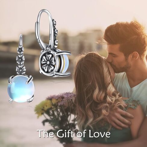 أقراط Moonstone من الفضة الإسترليني عيار 925 أقراط Moonstone Leverback مجوهرات عيد الأم للنساء الأم in Kuwait