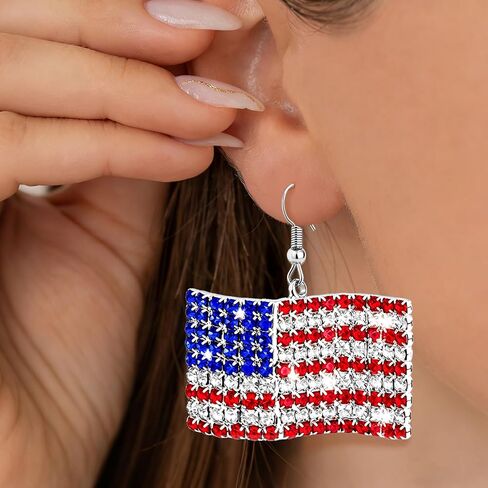 Ronglry 4th of July Earrings for Women Patriotic American Flag USA Dangle Earrings Red White Blue Hypoallergenic Patriotic Jewelry for Independence Day Parade Party Outfit Accessories Gifts in Saudi Arabia