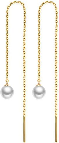 WangGao Stainless Steel Cute Imitation Pearl Dangle Threader Earrings | Long Chain Tassel, Dangle Style, Cute Design, Woman's Jewelry in Saudi Arabia