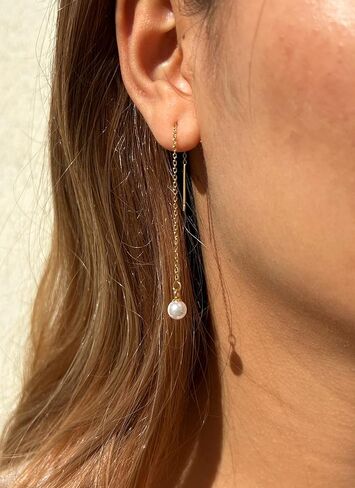 WangGao Stainless Steel Cute Imitation Pearl Dangle Threader Earrings | Long Chain Tassel, Dangle Style, Cute Design, Woman's Jewelry in Saudi Arabia