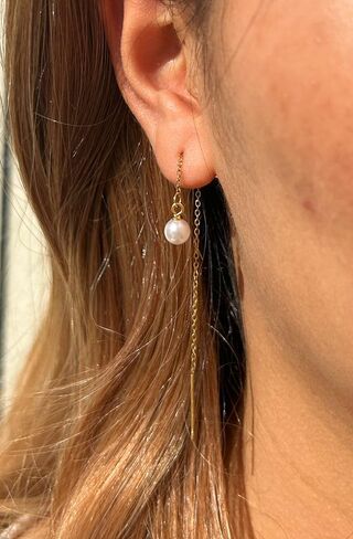 WangGao Stainless Steel Cute Imitation Pearl Dangle Threader Earrings | Long Chain Tassel, Dangle Style, Cute Design, Woman's Jewelry in Saudi Arabia