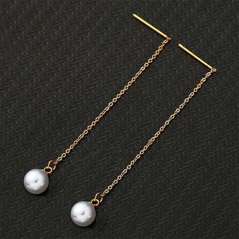 WangGao Stainless Steel Cute Imitation Pearl Dangle Threader Earrings | Long Chain Tassel, Dangle Style, Cute Design, Woman's Jewelry in Saudi Arabia