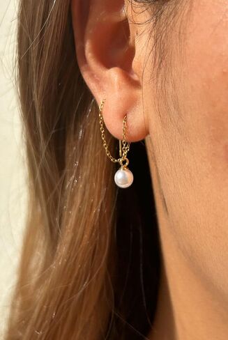 WangGao Stainless Steel Cute Imitation Pearl Dangle Threader Earrings | Long Chain Tassel, Dangle Style, Cute Design, Woman's Jewelry in Saudi Arabia