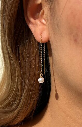WangGao Stainless Steel Cute Imitation Pearl Dangle Threader Earrings | Long Chain Tassel, Dangle Style, Cute Design, Woman's Jewelry in Saudi Arabia