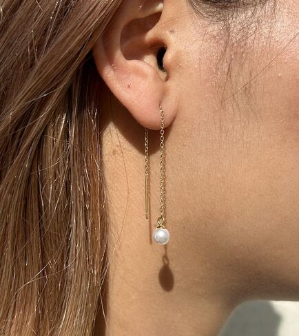 WangGao Stainless Steel Cute Imitation Pearl Dangle Threader Earrings | Long Chain Tassel, Dangle Style, Cute Design, Woman's Jewelry in Saudi Arabia