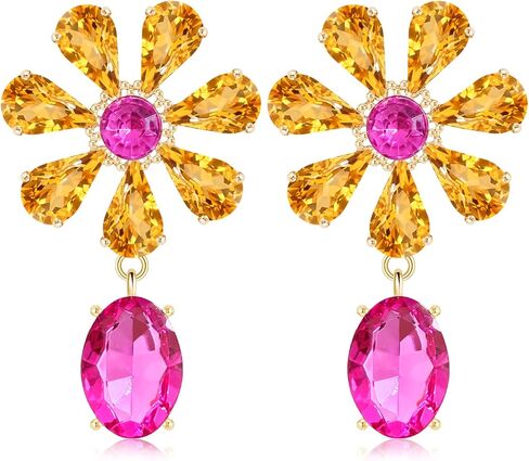 Bohemian Sparkly Crystal Big Flower Teardrop Dangle Drop Earrings Rhinestone Floral Stud Earring for Women in Saudi Arabia