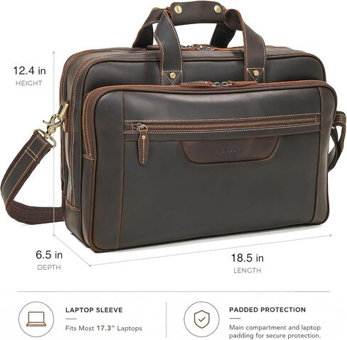 Polare X-Large 18 بوصة حقيبة جلدية كاملة الحبوب حقيبة سفر للأعمال حقيبة مكتب رسول للرجال تناسب كمبيوتر محمول مقاس 17.3 بوصة in Kuwait