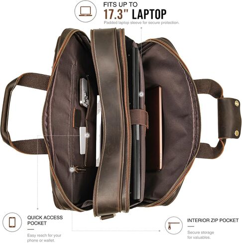 Polare X-Large 18 بوصة حقيبة جلدية كاملة الحبوب حقيبة سفر للأعمال حقيبة مكتب رسول للرجال تناسب كمبيوتر محمول مقاس 17.3 بوصة in Kuwait